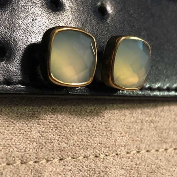 Margaret Elizabeth Blue Chalcedony Cushion Cut Stud Earrings - Picture 4 of 6